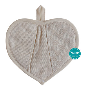 Fabric Heart Potholder - Cream Squares